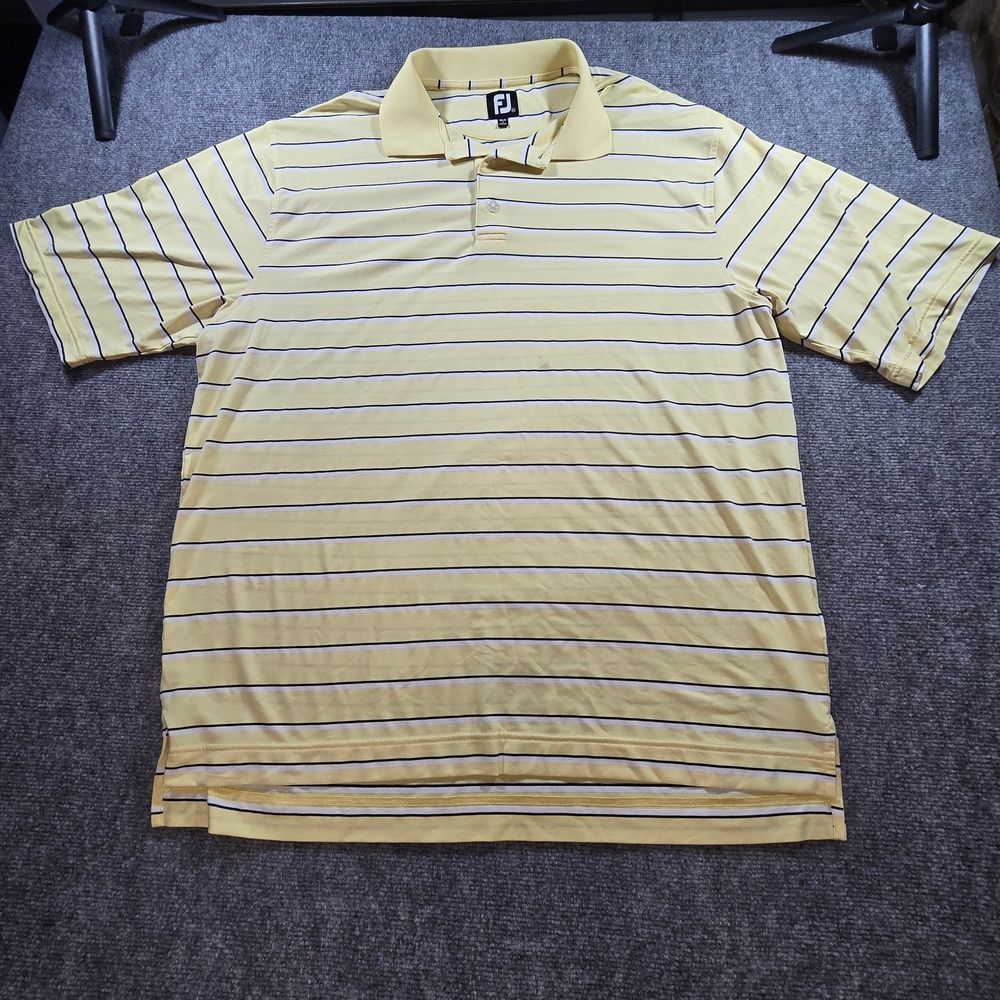 FootJoy FJ Yellow Striped Golf Polo Mens XL Performance Shirt Athletic Casual